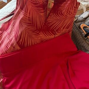 Pink Leaf Print Top and Skirt Set